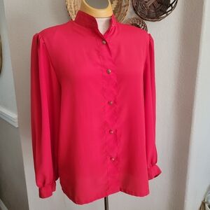 Vintage Oscar De La Renta Elegant Red Women's Blouse Sz 8